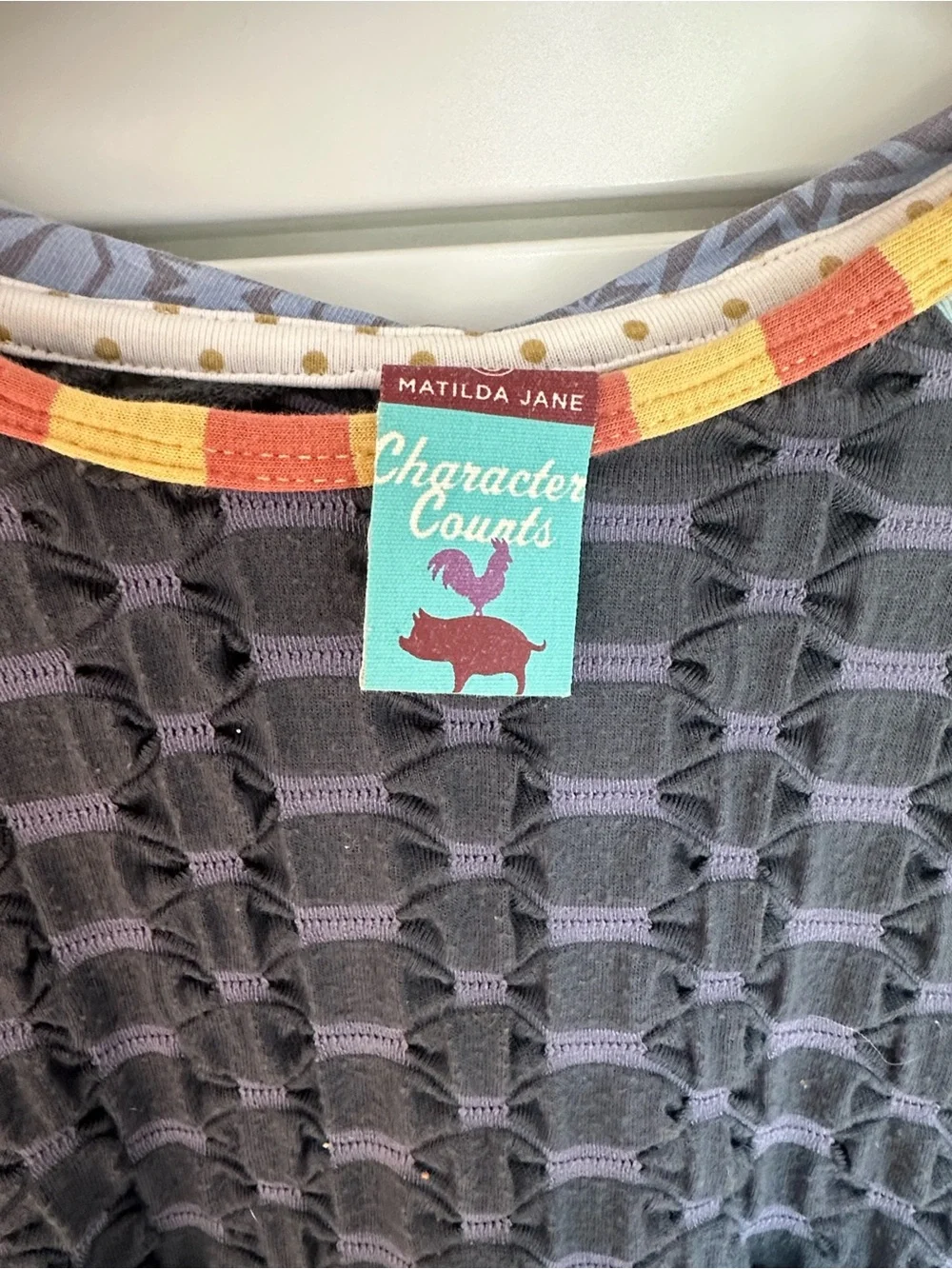 Matilda Jane Charcoal Textured Knit Top with Muted Yellow & Coral Trim Girls 6